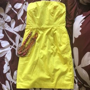 Express Yellow Strapless Pleated Dress w/ pockets